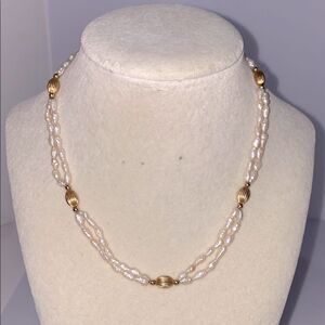 Vintage 14k Gold Seed Pearl Necklace Double Strand Gold Clasp